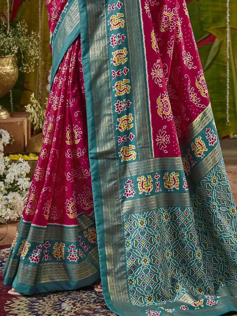 Pink Silk Printed Bridal Reception Festival Wedding Fancy Heavy Border Saree