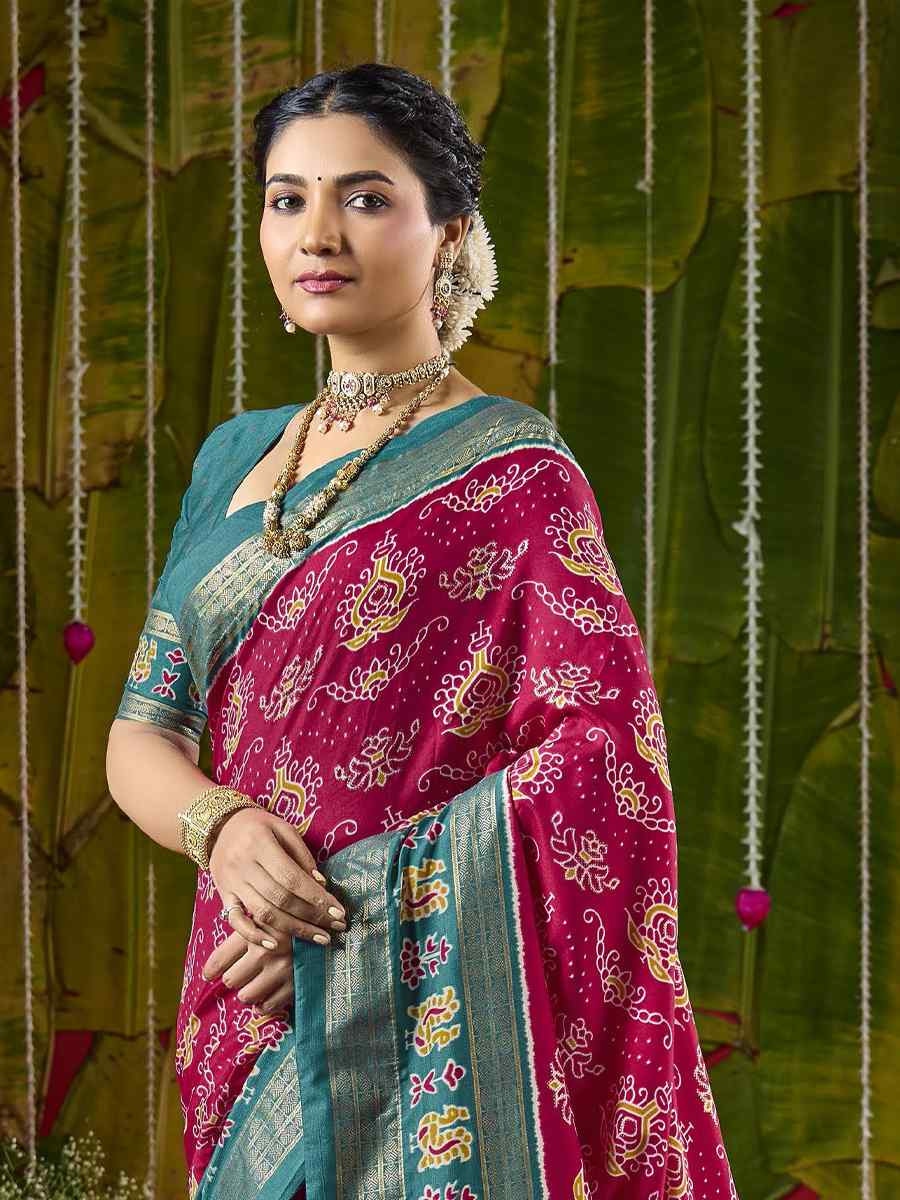 Pink Silk Printed Bridal Reception Festival Wedding Fancy Heavy Border Saree