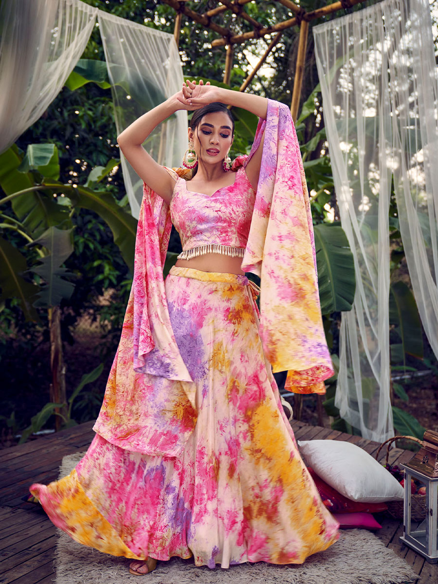 Pink Silk Printed Bridesmaid Wedding Ready Circular Lehenga Choli