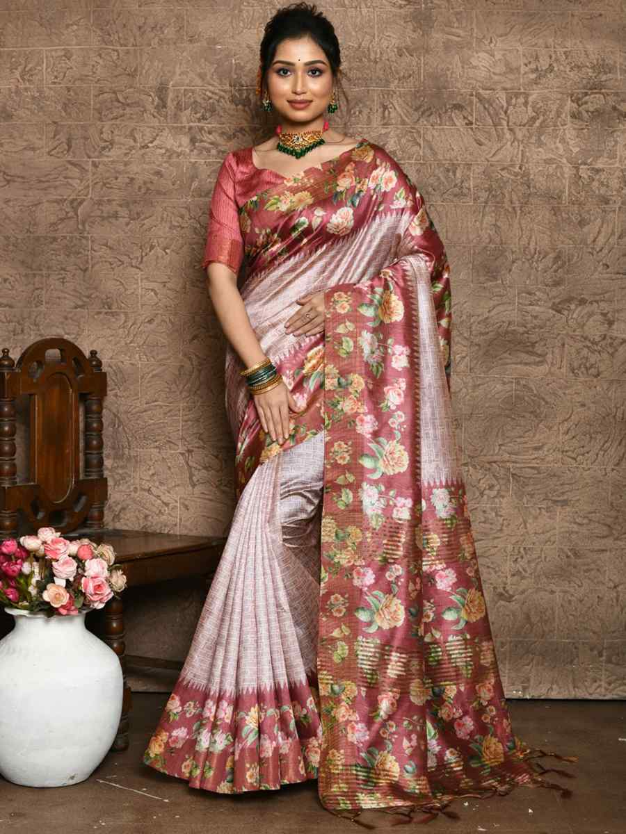 Pink Silk Printed Casual Festival Contemporary Saree