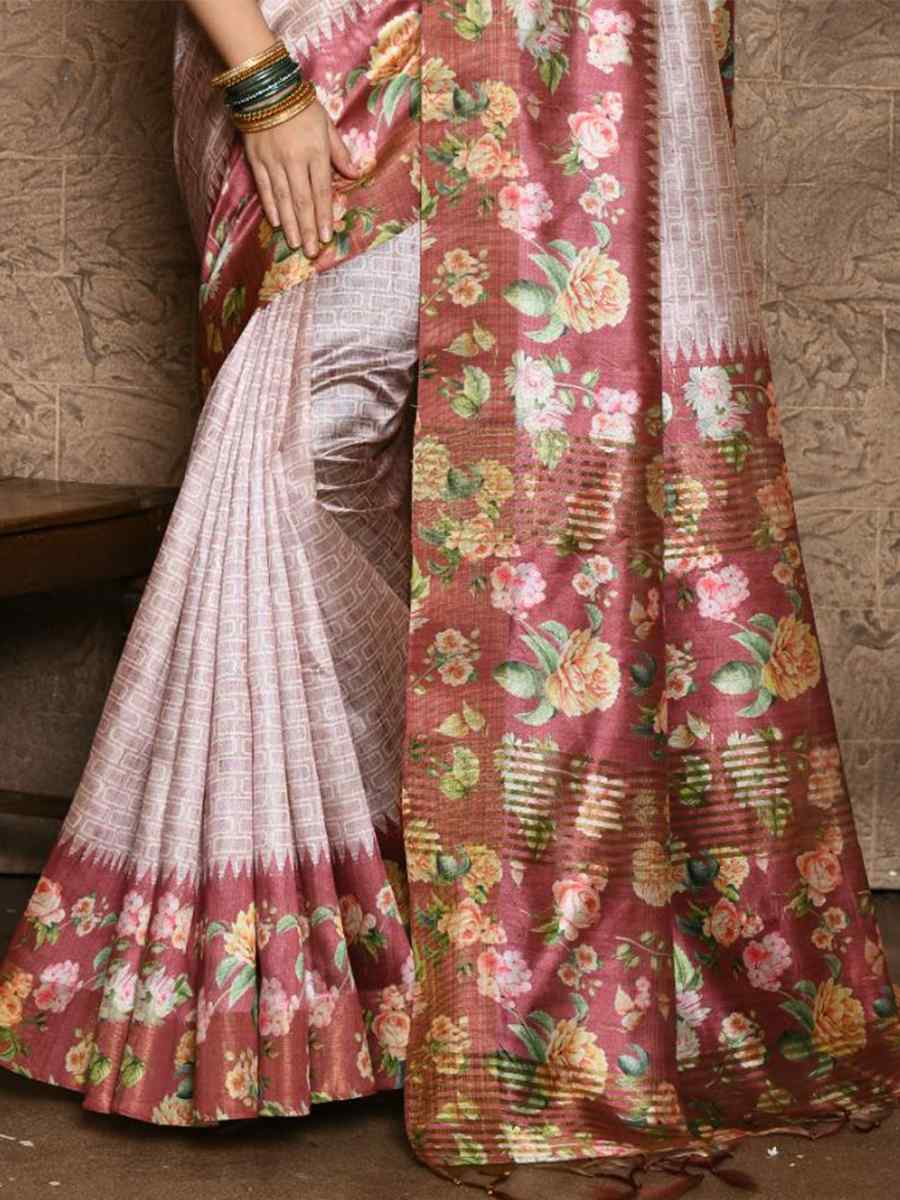 Pink Silk Printed Casual Festival Contemporary Saree