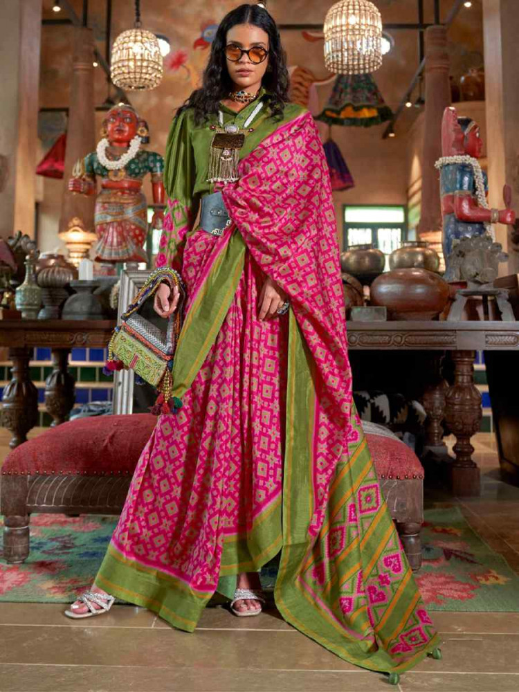 Image of Pink Silk Printed Casual Reception Festival Wedding Fancy Classic Style Sarees