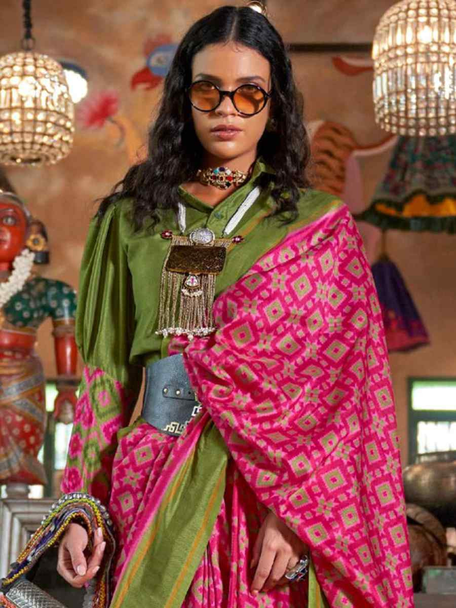 Pink Silk Printed Casual Reception Festival Wedding Fancy Classic Style Sarees