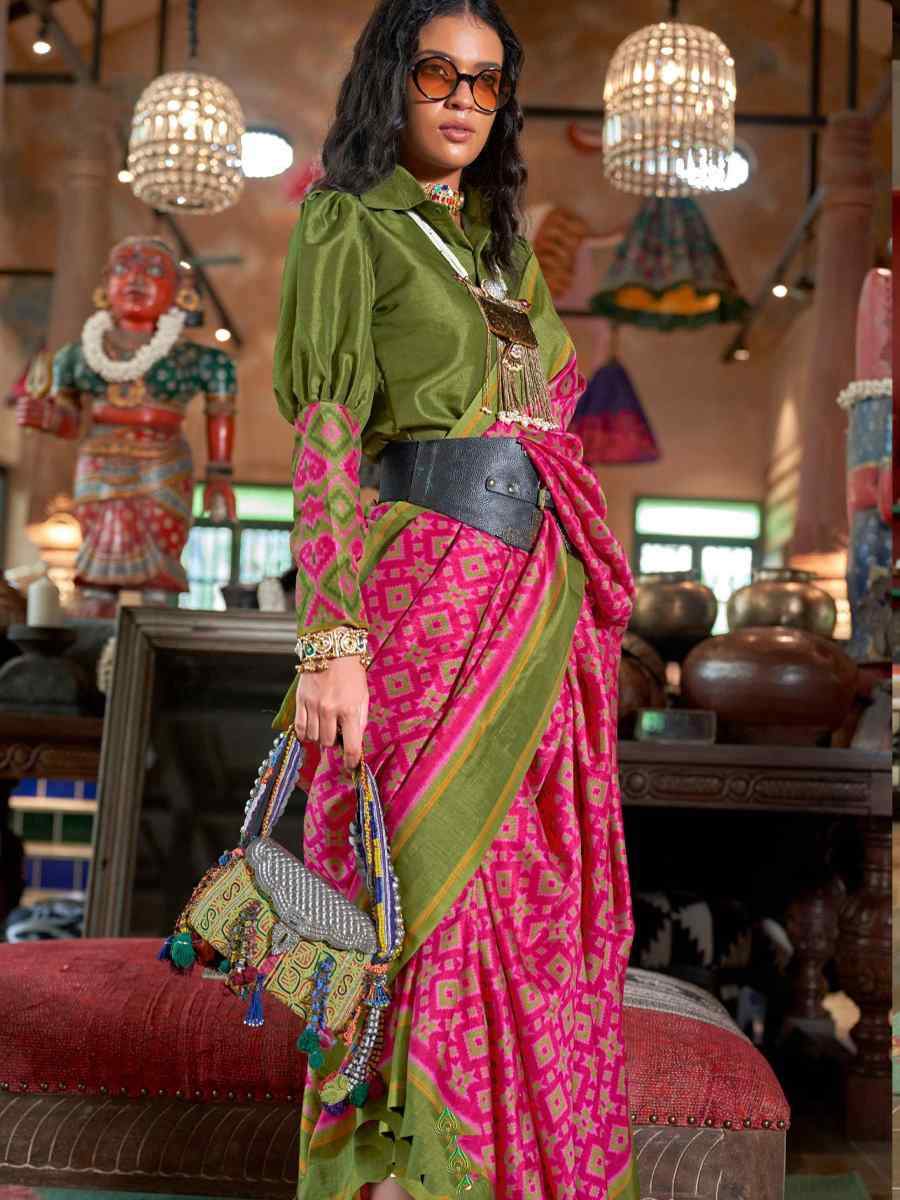 Pink Silk Printed Casual Reception Festival Wedding Fancy Classic Style Sarees