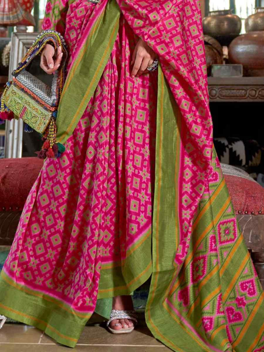 Pink Silk Printed Casual Reception Festival Wedding Fancy Classic Style Sarees