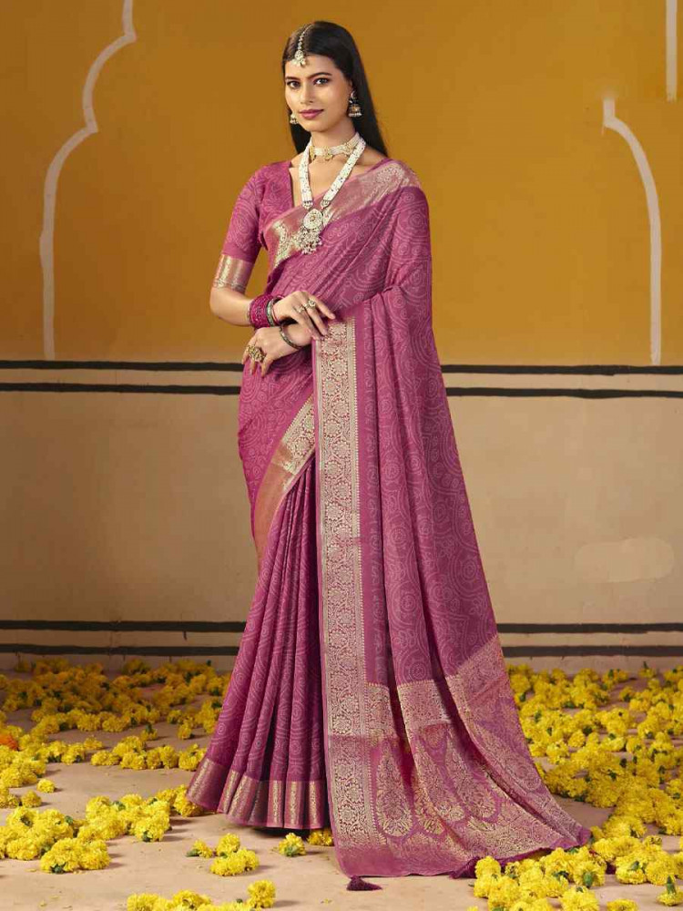 Image of Pink Silk Printed Handwoven Casual Reception Festival Wedding Fancy Classic Style Sarees