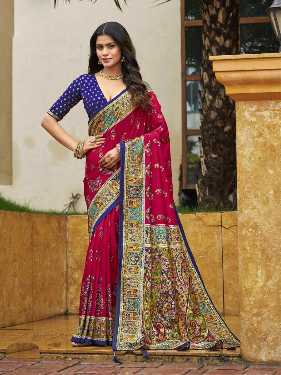 Pink Silk Printed Handwoven Traditional Bridal Reception Festival Wedding Fancy Classic Style Sarees