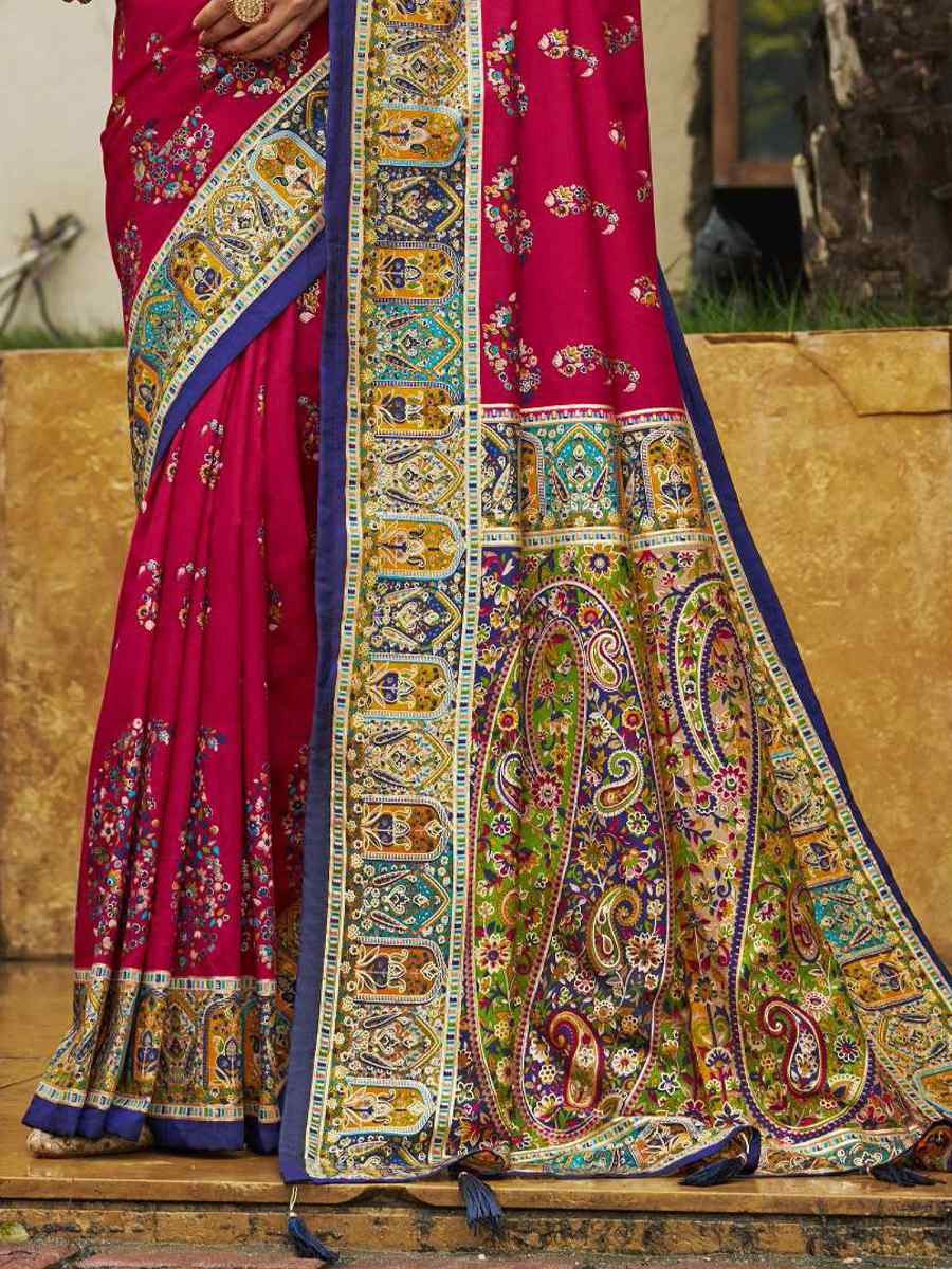 Pink Silk Printed Handwoven Traditional Bridal Reception Festival Wedding Fancy Classic Style Sarees