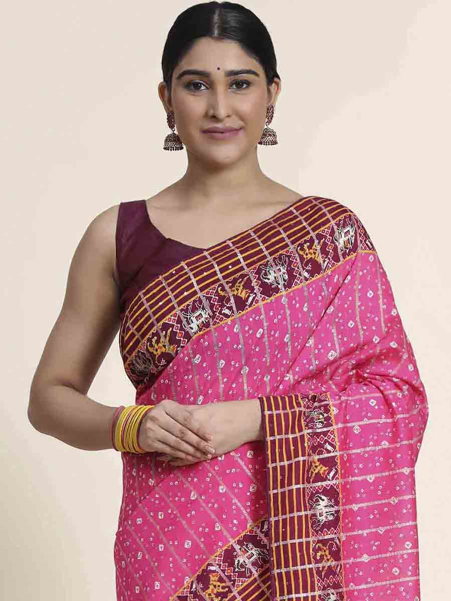 Pink Silk Printed Party Festival Classic Style Saree