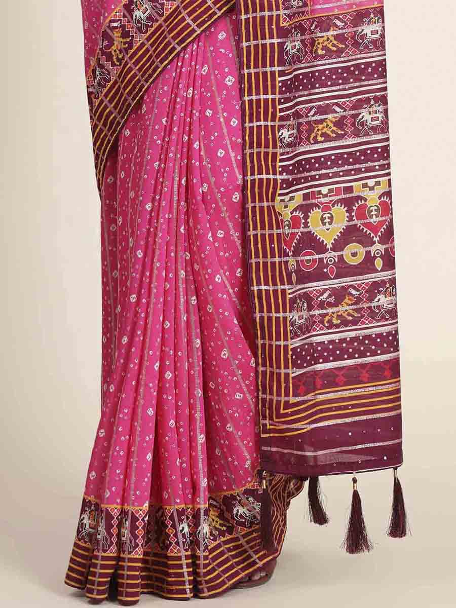Pink Silk Printed Party Festival Classic Style Saree