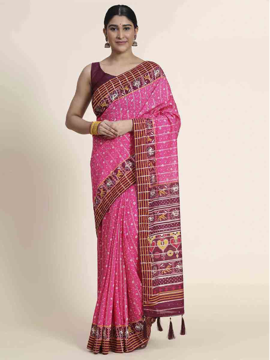 Pink Silk Printed Party Festival Classic Style Saree