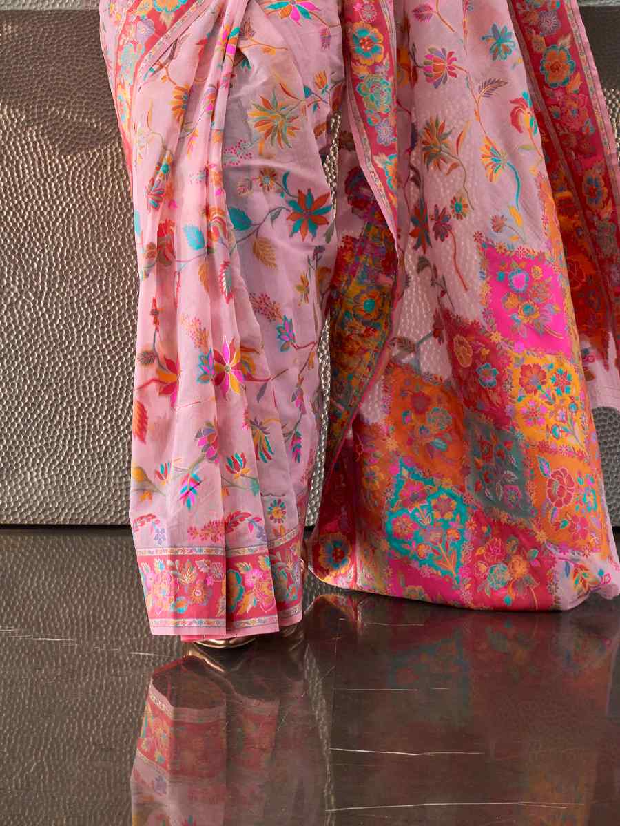 Pink Silk Printed Party Festival Contemporary Saree