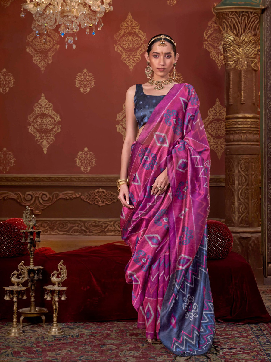 Pink Silk Printed Party Reception Casual Wedding Contemporary Sarees