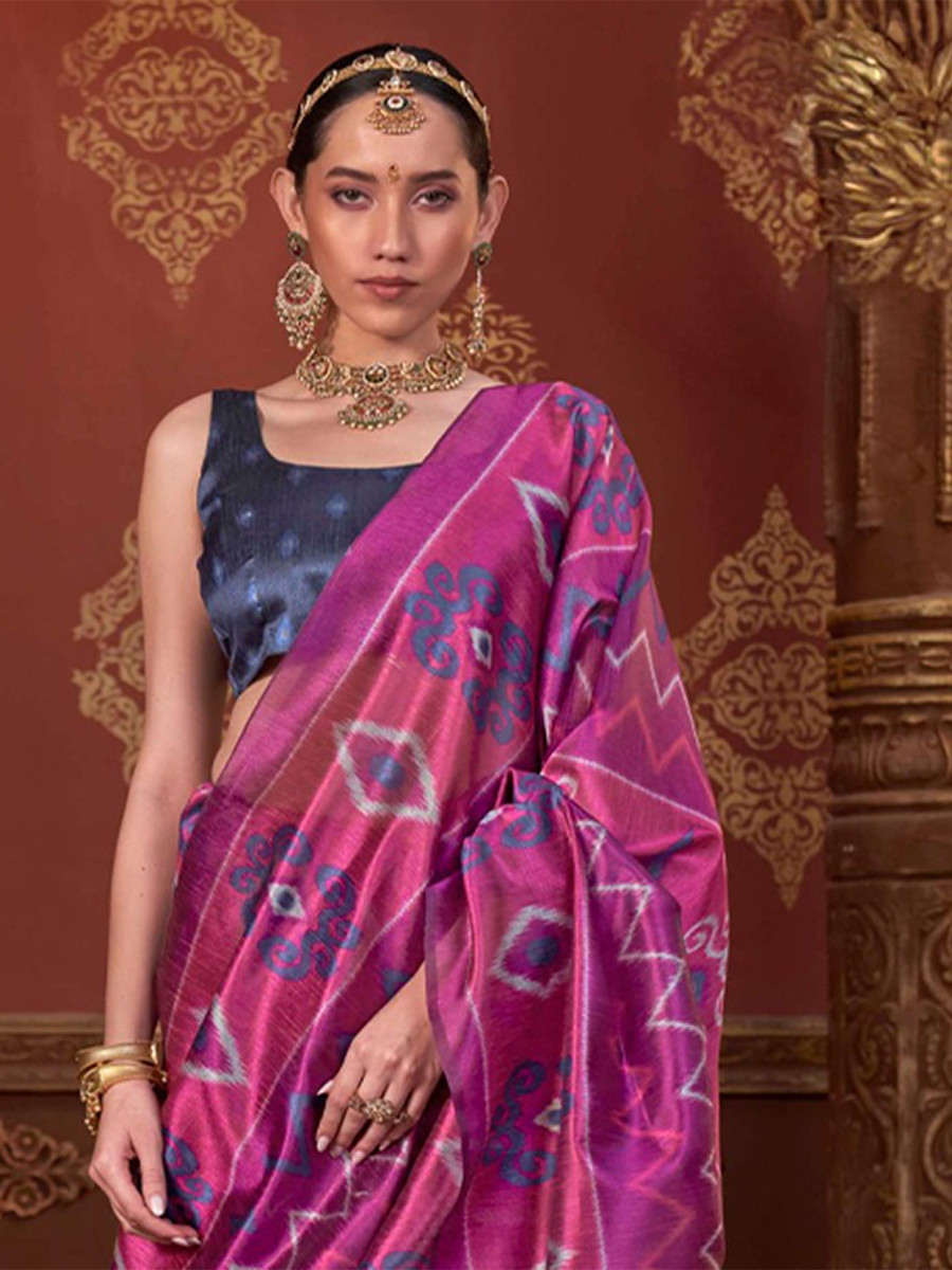 Pink Silk Printed Party Reception Casual Wedding Contemporary Sarees