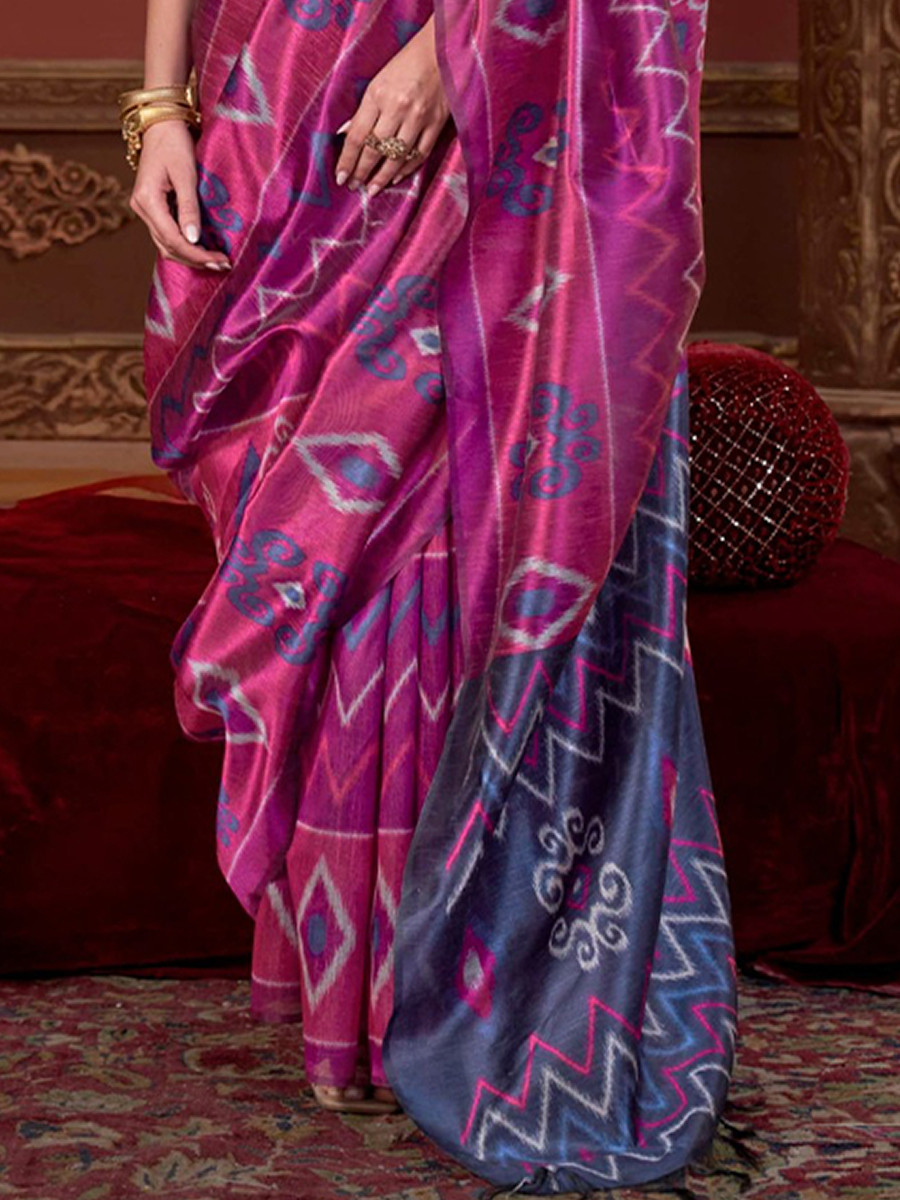 Pink Silk Printed Party Reception Casual Wedding Contemporary Sarees