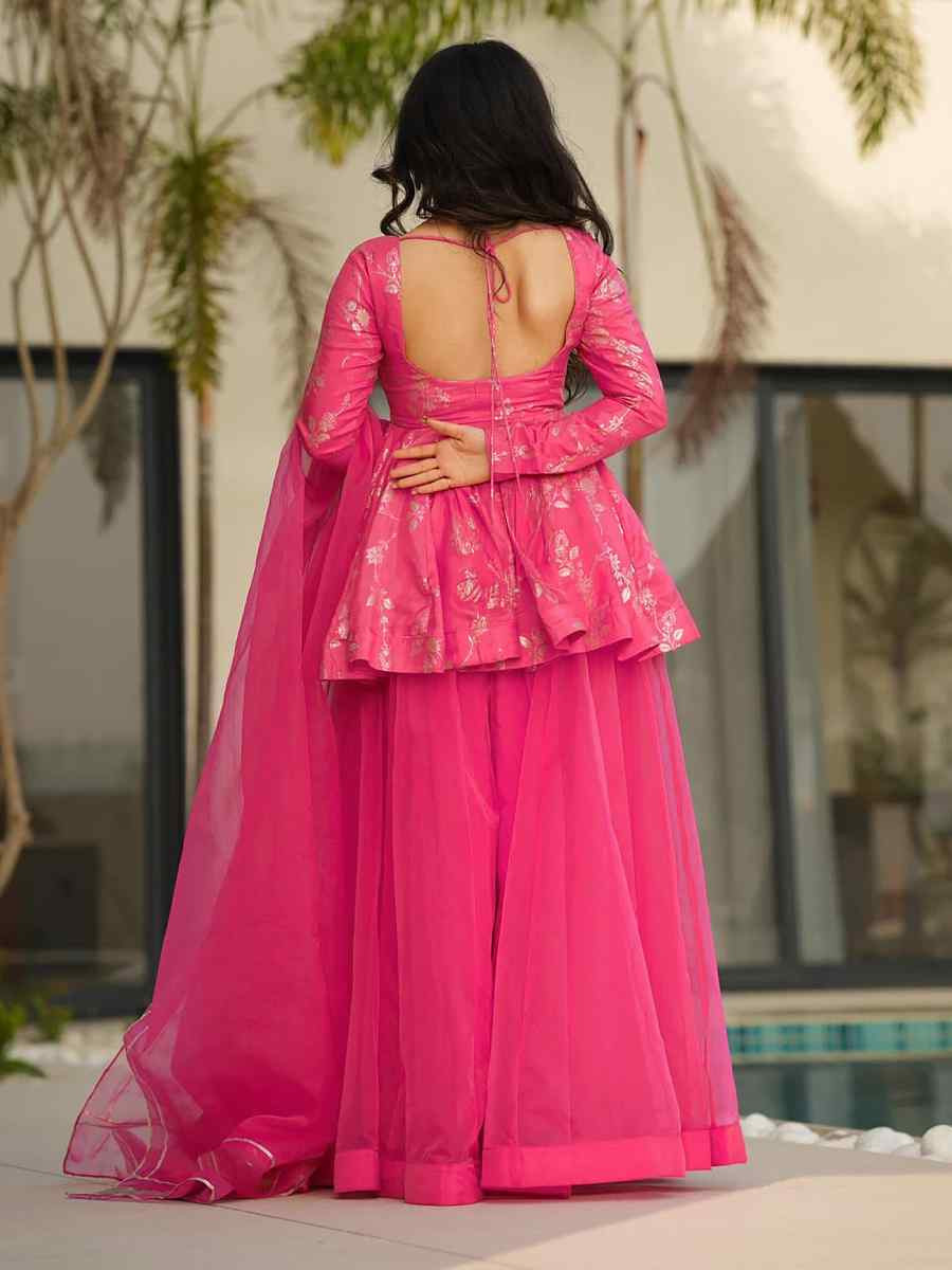 Pink Silk Printed Party Wedding Festival Casual Ready Palazzo Pant Salwar Kameez