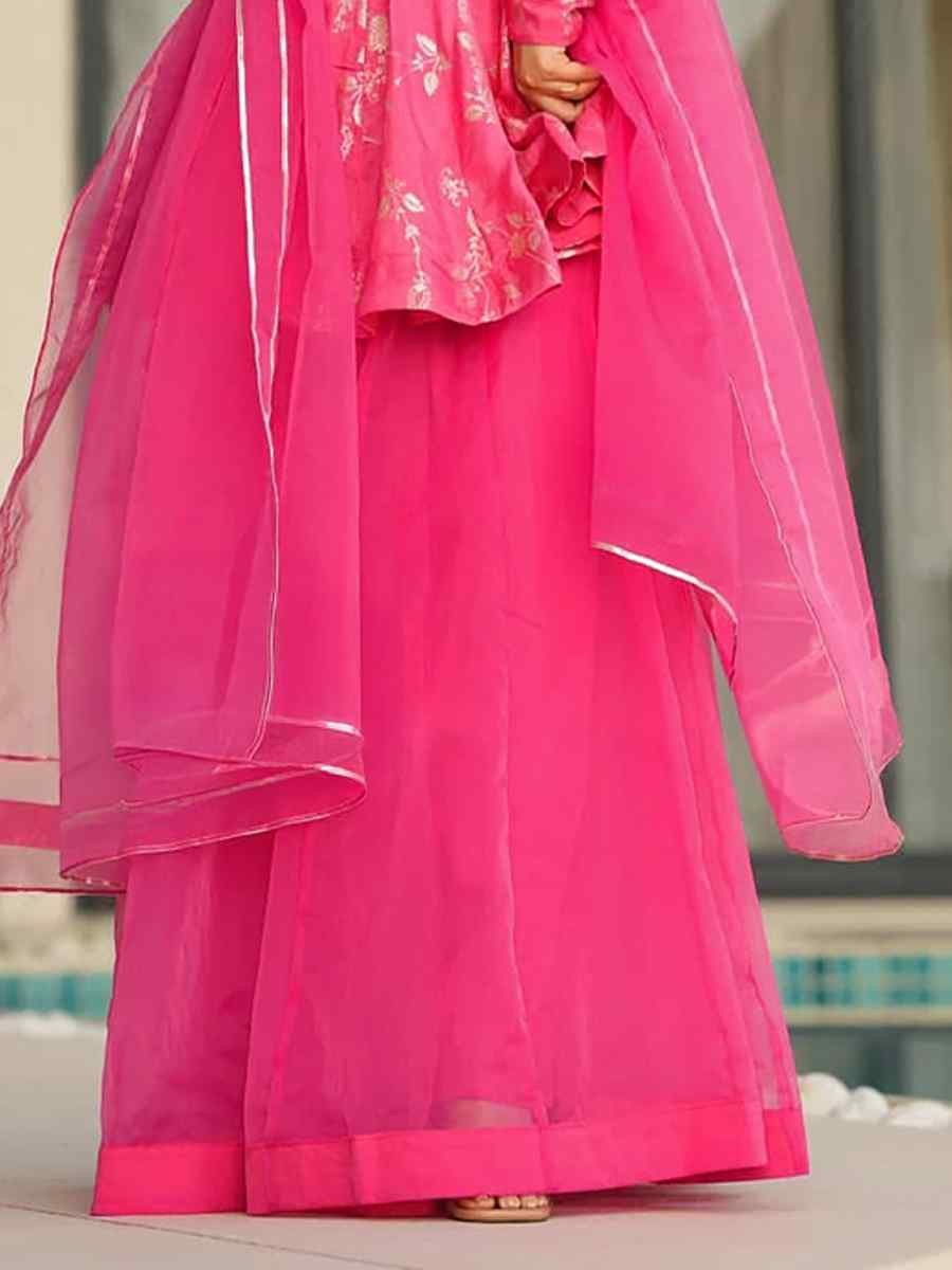 Pink Silk Printed Party Wedding Festival Casual Ready Palazzo Pant Salwar Kameez