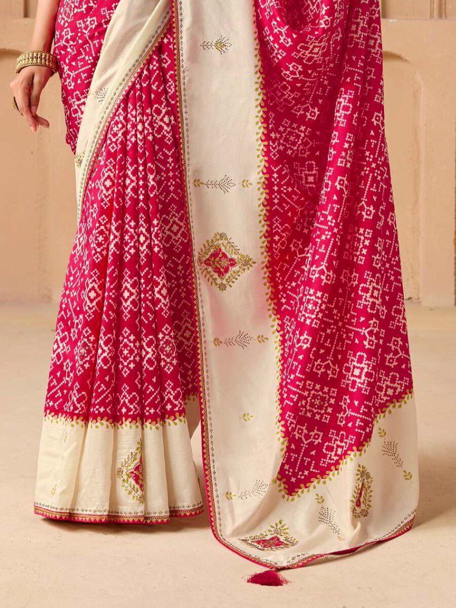 Pink Silk Printed Stone Work Wedding Reception Party Festival Casual Heavy Border Sarees