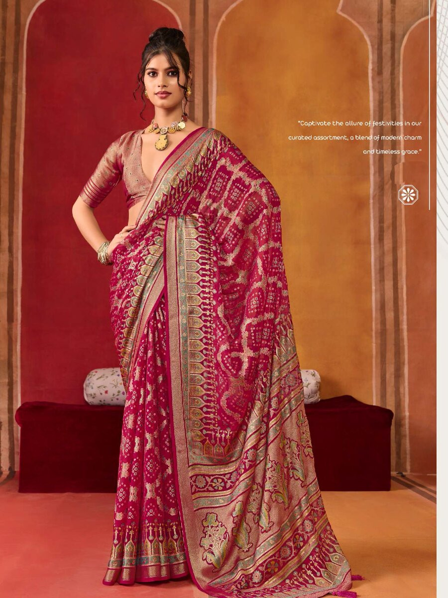 Pink Silk Printed Wedding Reception Party Festival Casual Heavy Border Sarees