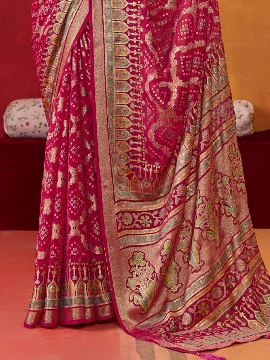 Pink Silk Printed Wedding Reception Party Festival Casual Heavy Border Sarees