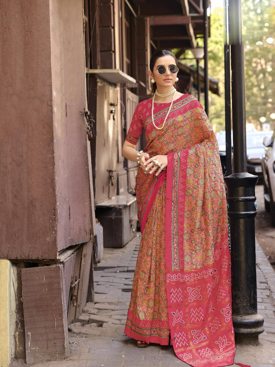 Pink Silk Printed Wedding Reception Party Festival Casual Heavy Border Sarees