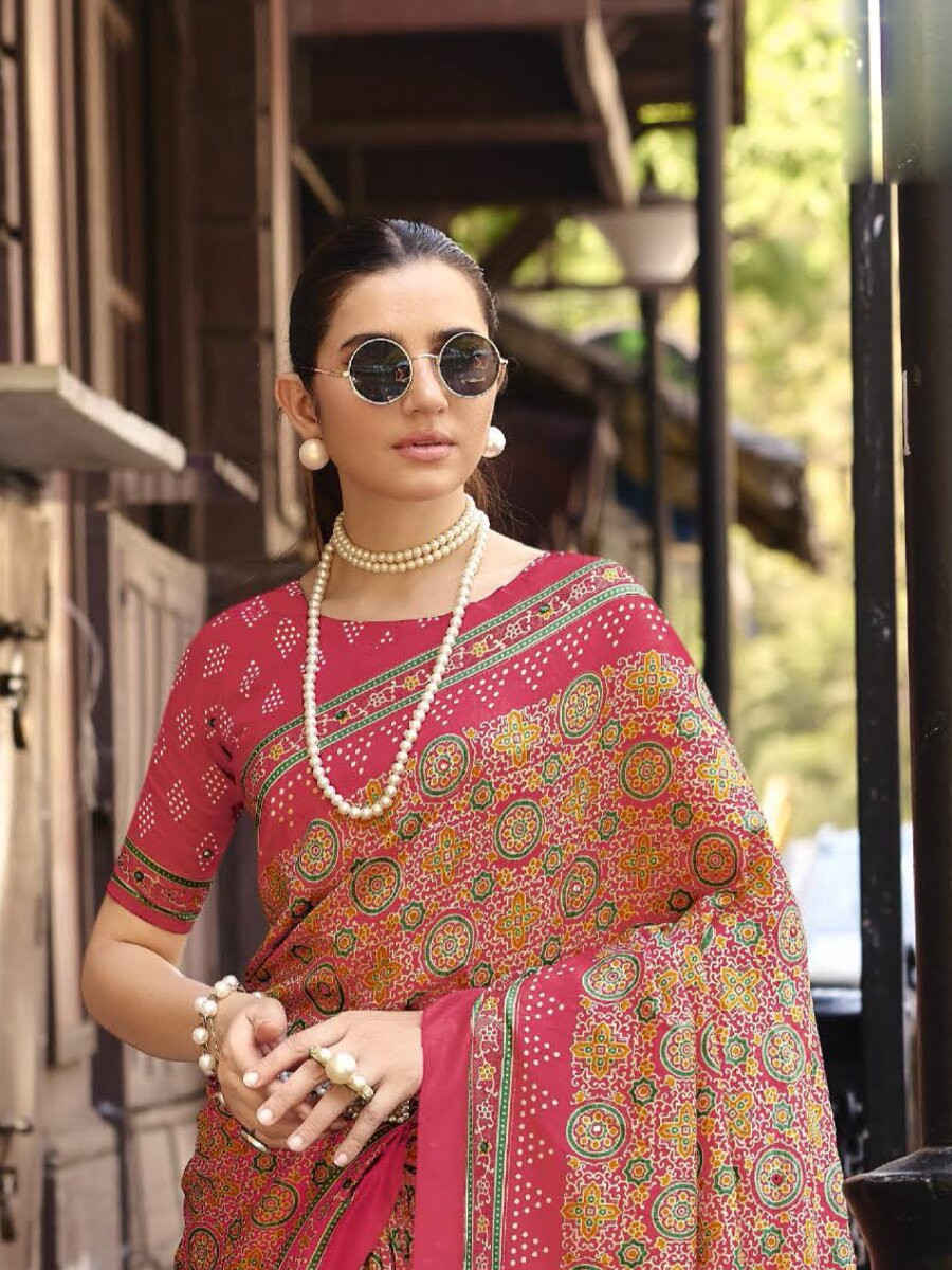 Pink Silk Printed Wedding Reception Party Festival Casual Heavy Border Sarees