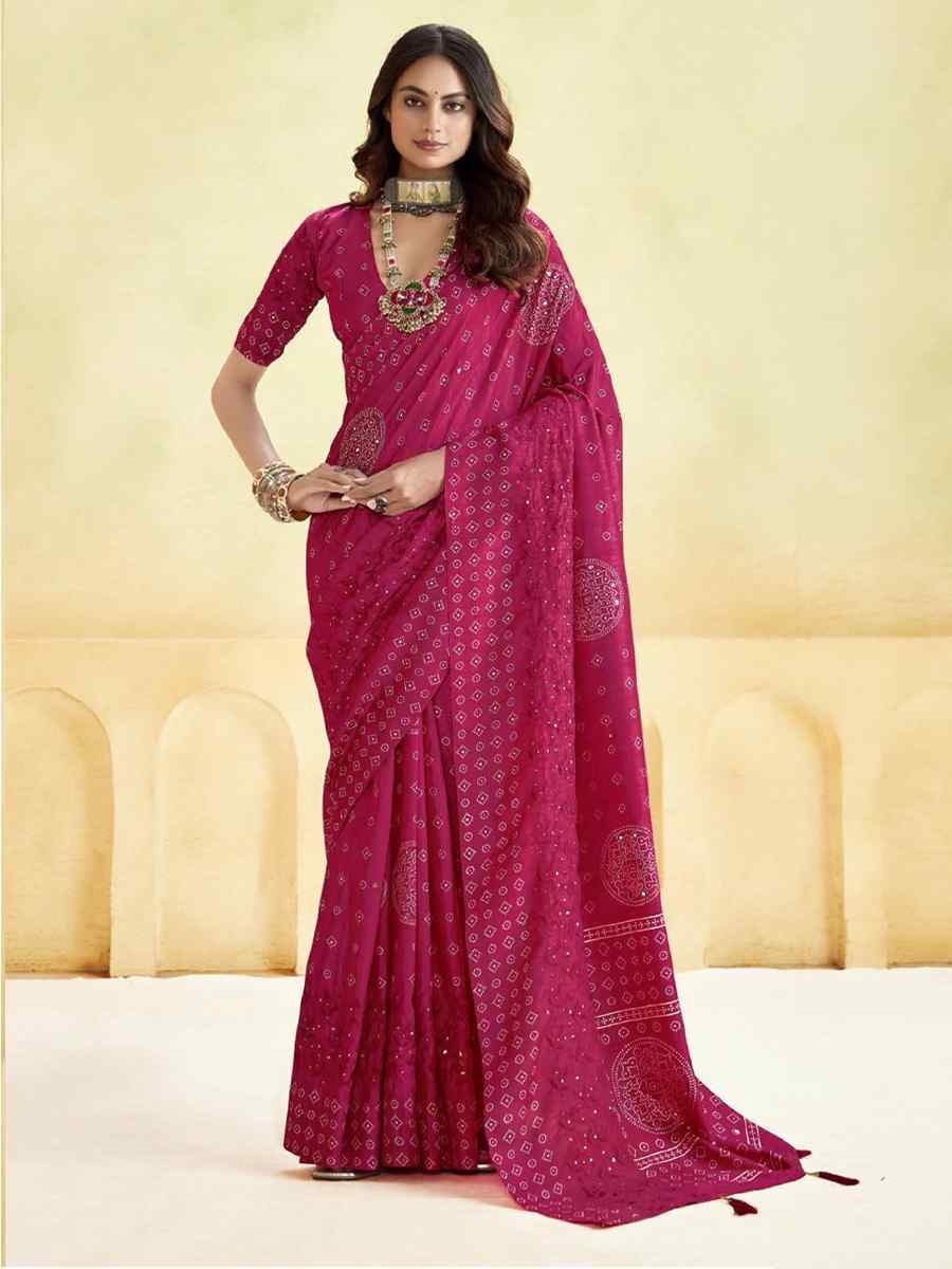 Pink Silk Printed with Handwoven Festival Wedding Fancy Heavy Border Saree