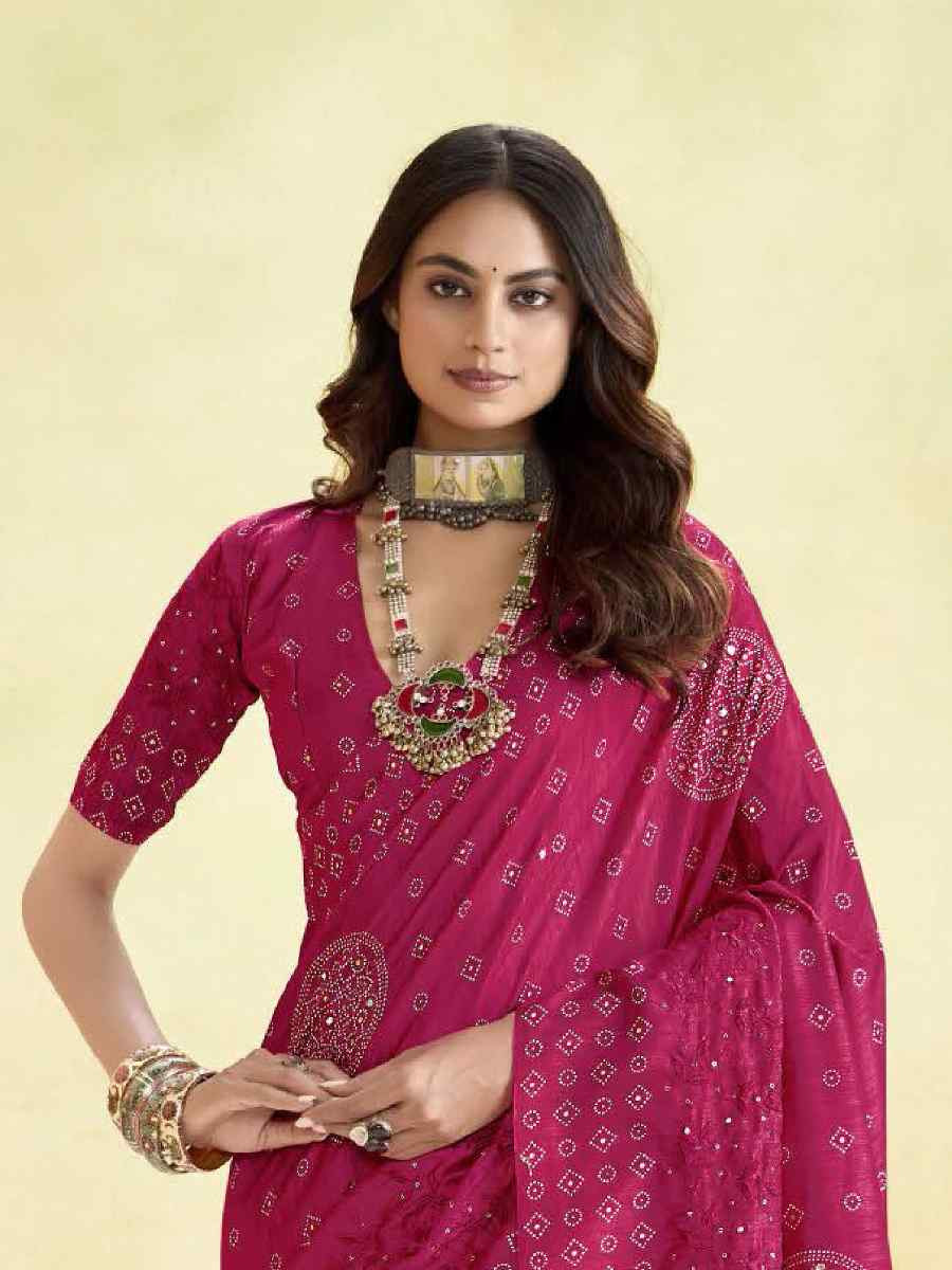 Pink Silk Printed with Handwoven Festival Wedding Fancy Heavy Border Saree