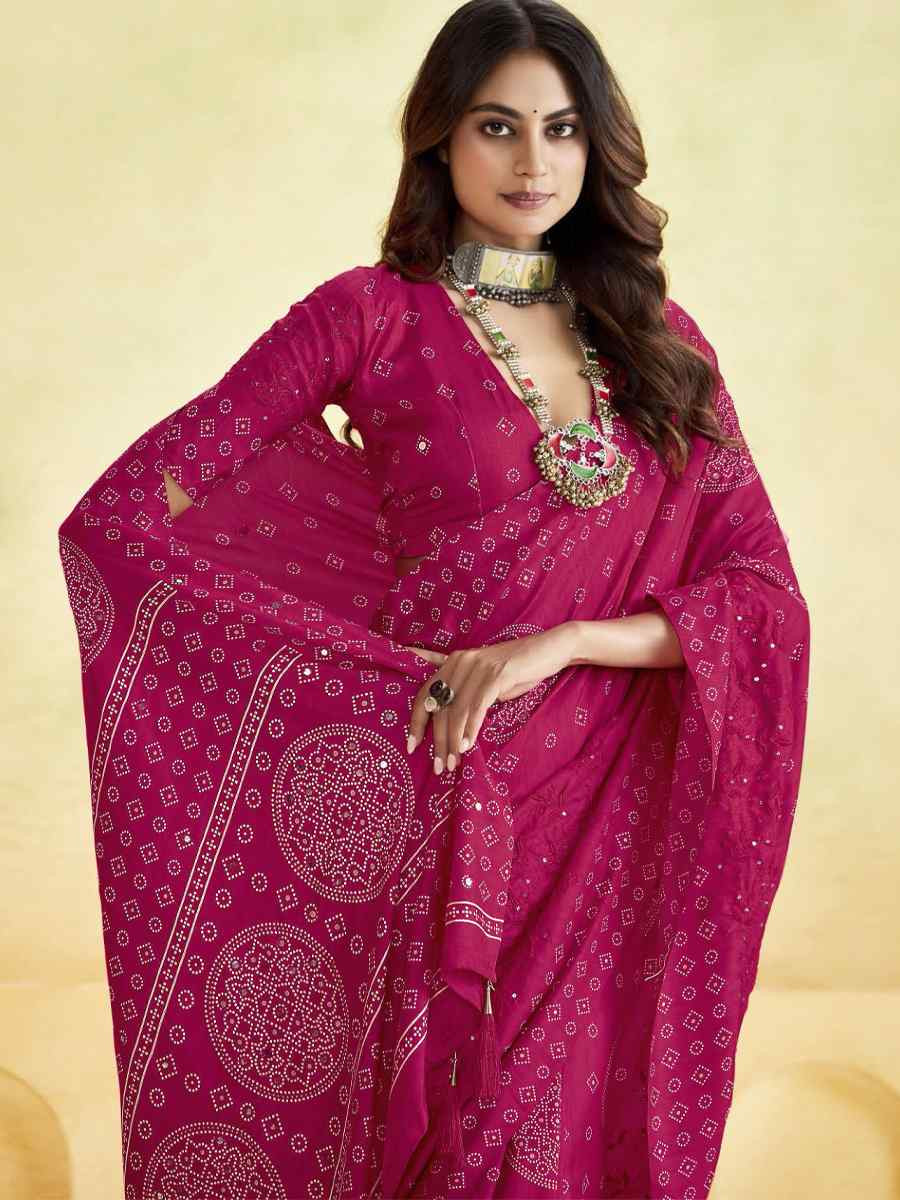 Pink Silk Printed with Handwoven Festival Wedding Fancy Heavy Border Saree