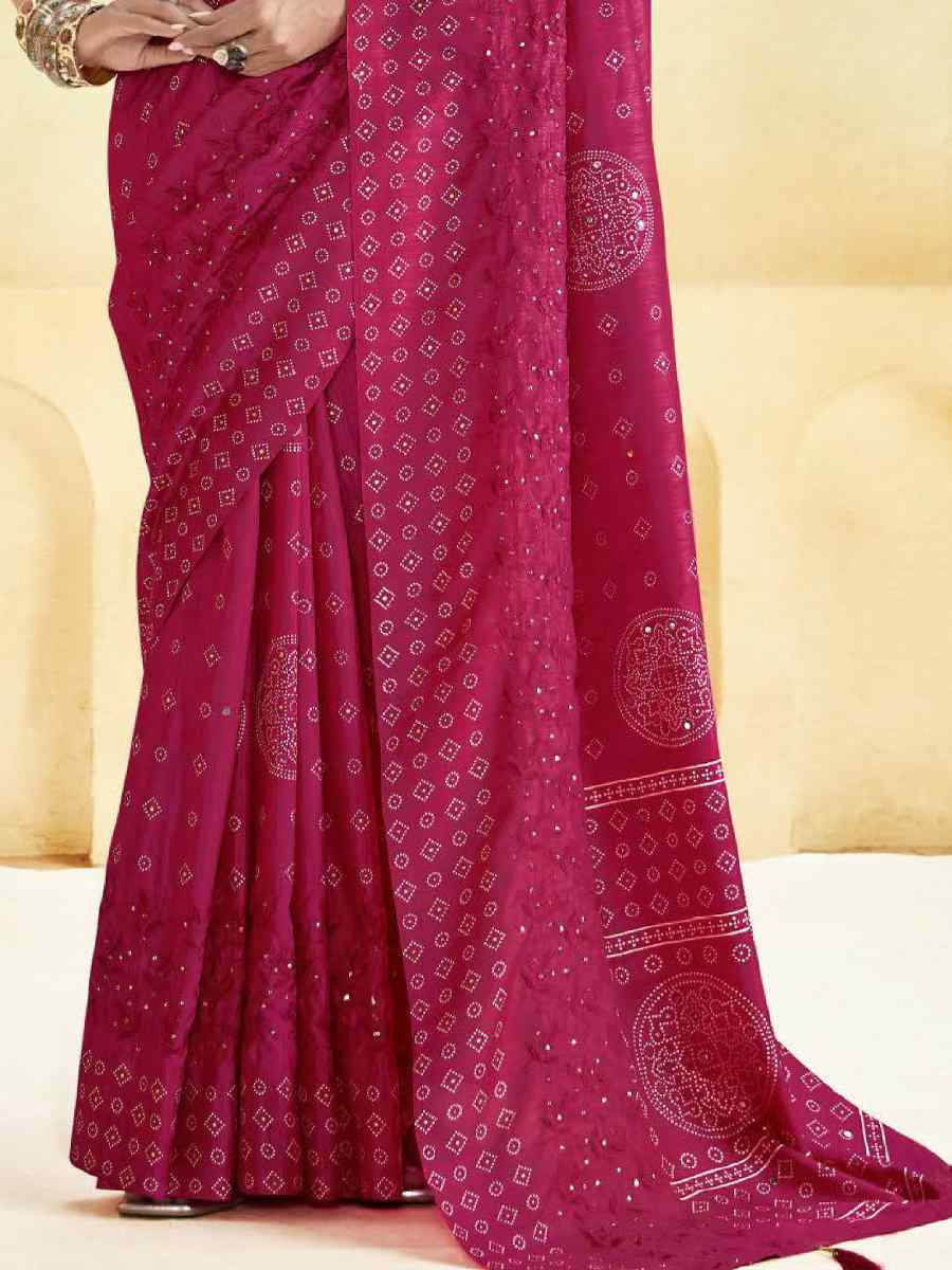 Pink Silk Printed with Handwoven Festival Wedding Fancy Heavy Border Saree