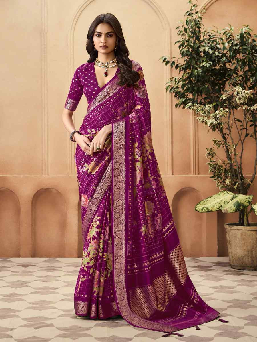 Pink Silk Printed with Handwoven Festival Wedding Fancy Heavy Border Saree