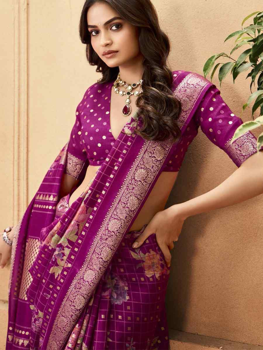 Pink Silk Printed with Handwoven Festival Wedding Fancy Heavy Border Saree