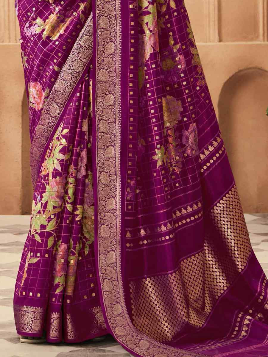 Pink Silk Printed with Handwoven Festival Wedding Fancy Heavy Border Saree