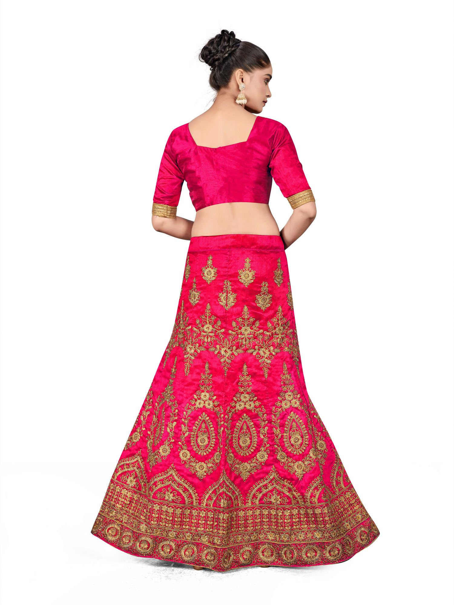 Pink Silk Satin Net Embroidered Festival Wedding Heavy Border Lehenga Choli