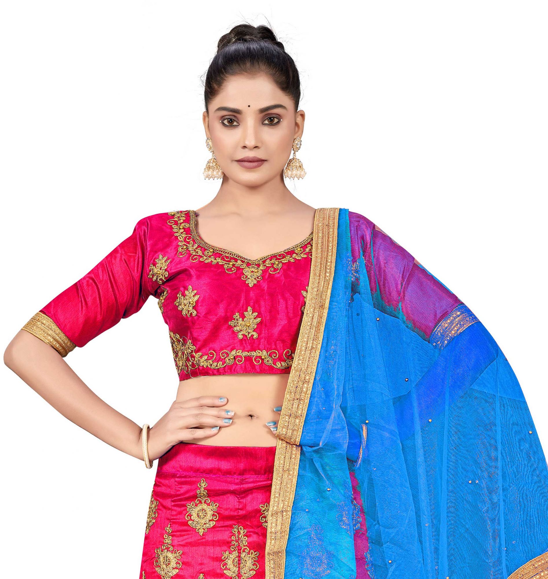 Pink Silk Satin Net Embroidered Festival Wedding Heavy Border Lehenga Choli