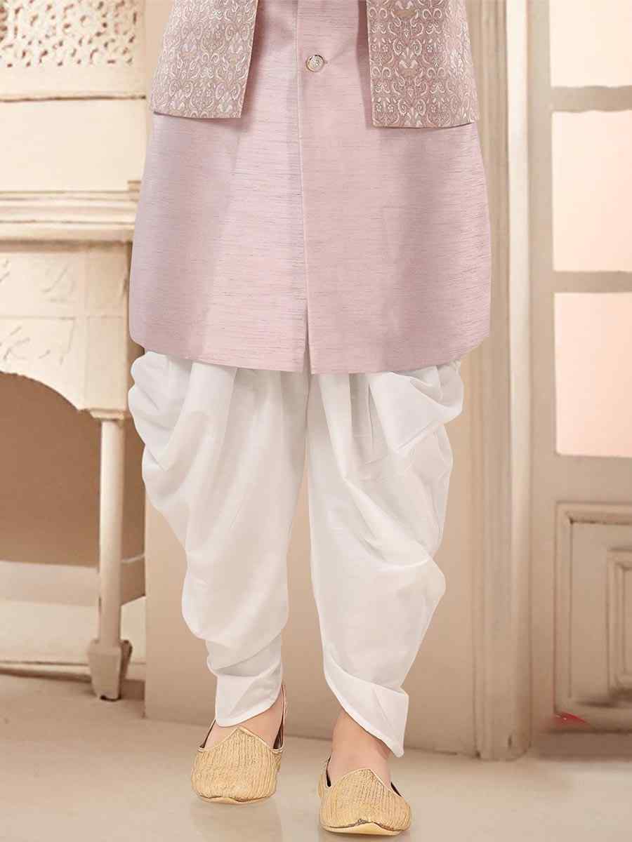 Pink Silk Woven Festival Wedding Kurta