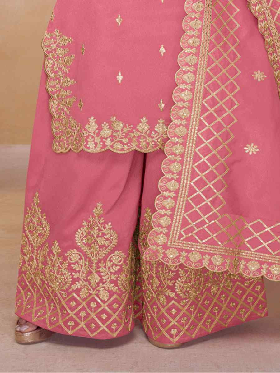 Pink Simar Silk Embroidery Party Wedding Festival Casual Ready Palazzo Pant Salwar Kameez