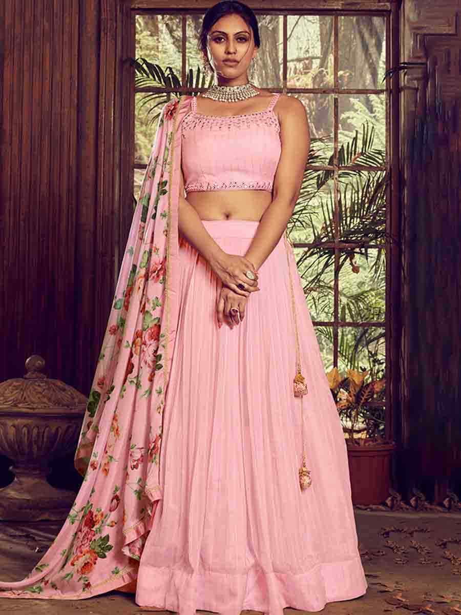 Pink Simran Printed Mehendi Festival Traditional Lehenga Choli