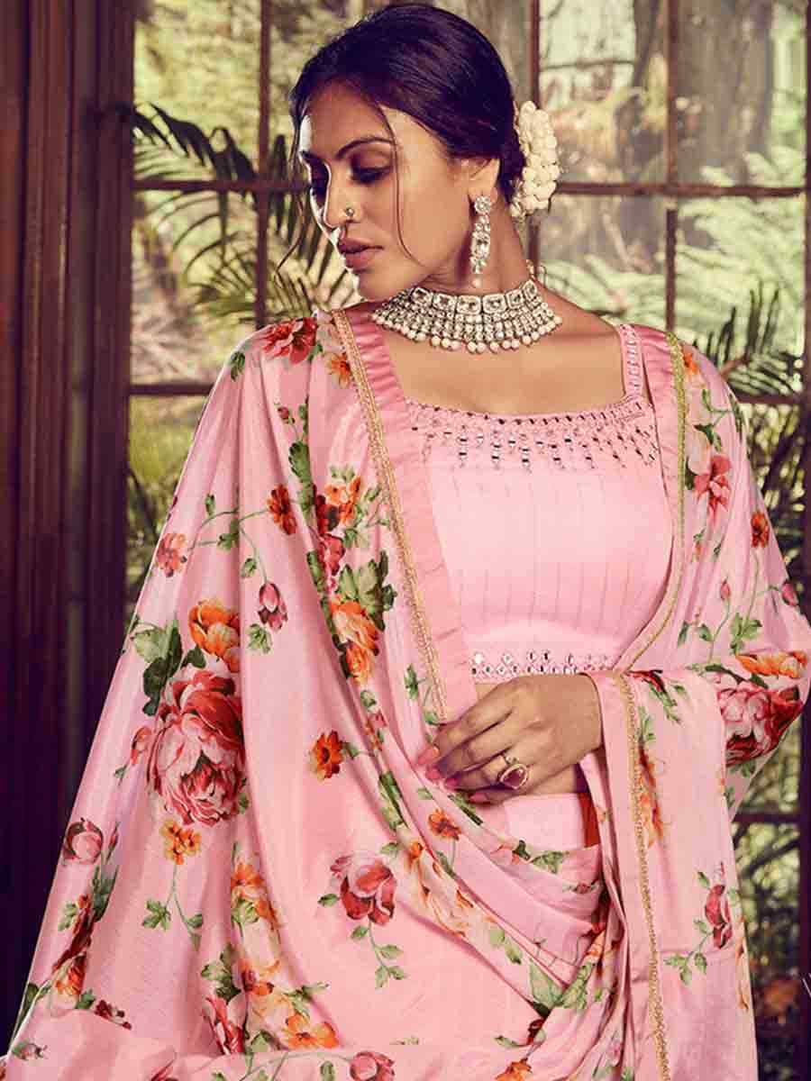 Pink Simran Printed Mehendi Festival Traditional Lehenga Choli