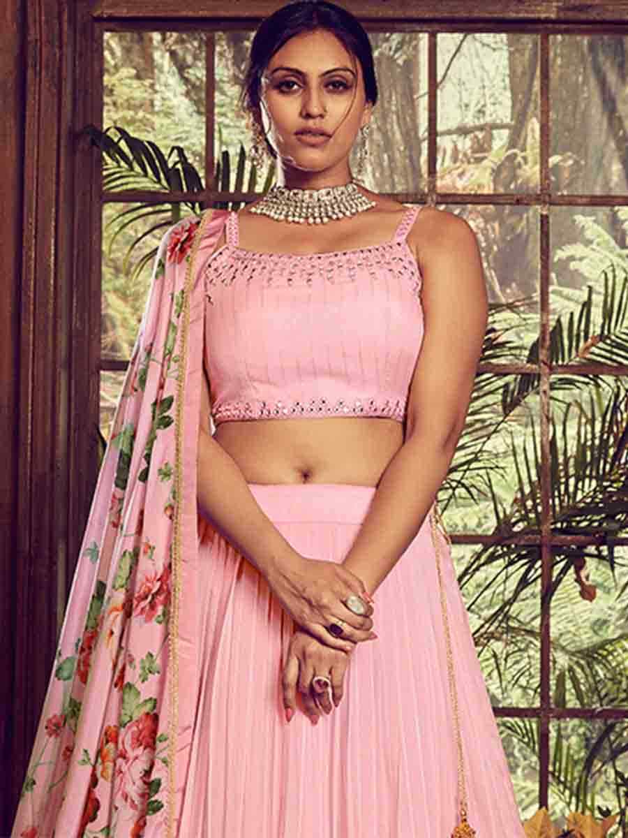 Pink Simran Printed Mehendi Festival Traditional Lehenga Choli