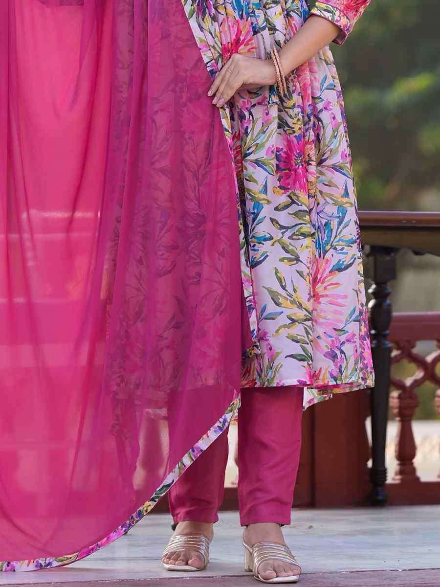 Pink Slim Georgatte Printed Festival Mehendi Ready Anarkali Salwar Kameez