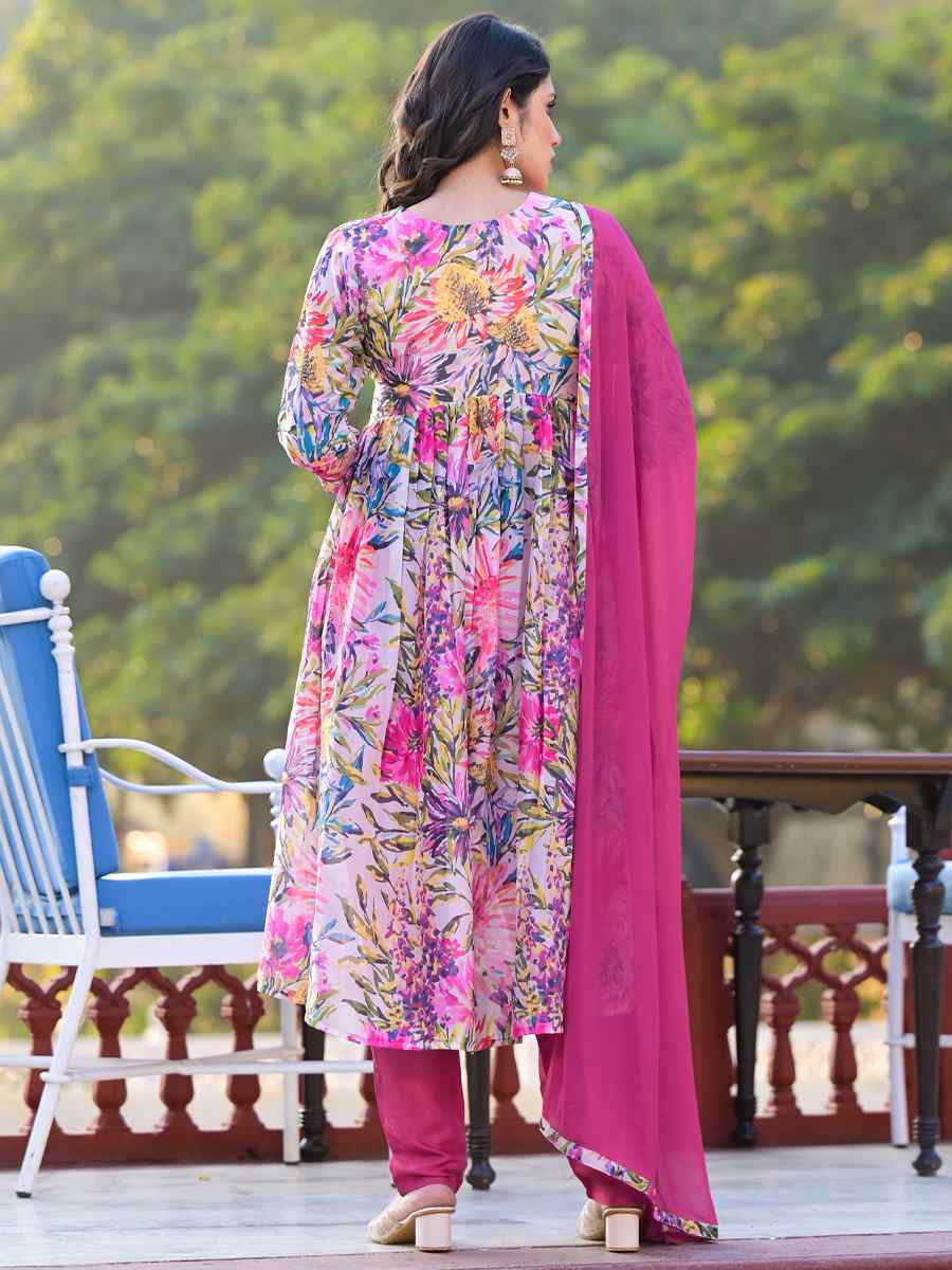 Pink Slim Georgatte Printed Festival Mehendi Ready Anarkali Salwar Kameez