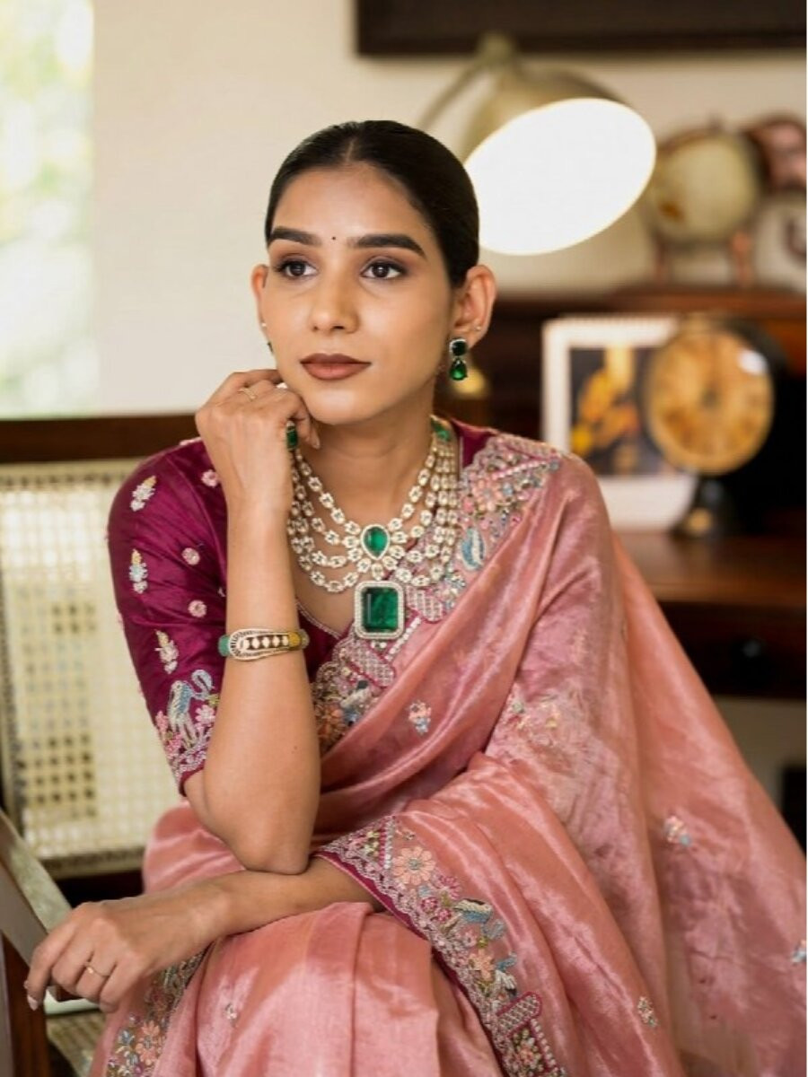 Pink Slub Silk Embroidery With Cutwork Work Wedding Party Festival Casual Heavy Border Sarees