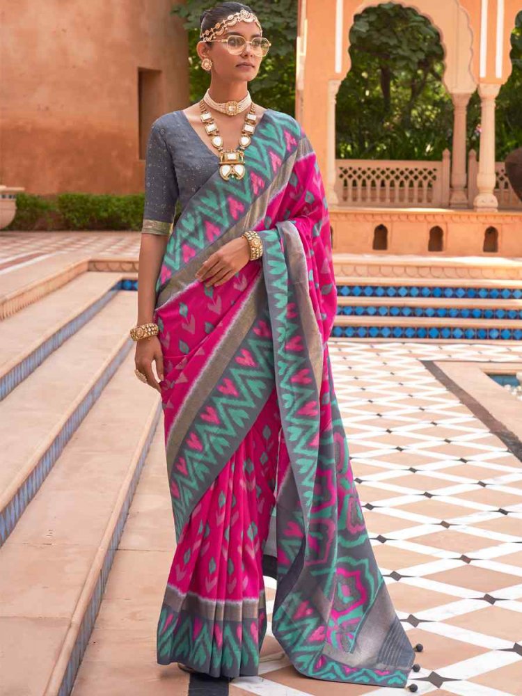 Pink Smooth Patola Printed Party Festival Contemporary Saree