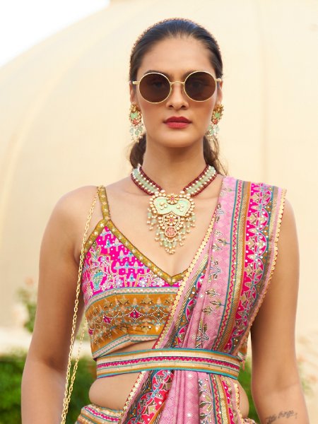 Pink Smooth Rajvadi Silk Embroidered Bridal Wedding Heavy Border Lehenga Choli