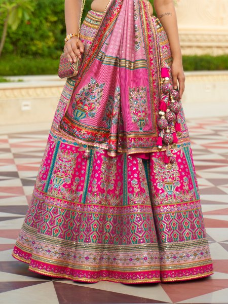 Pink Smooth Rajvadi Silk Embroidered Bridal Wedding Heavy Border Lehenga Choli