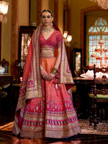 Pink Smooth Rajvadi Silk Embroidered Bridal Wedding Heavy Border Lehenga Choli