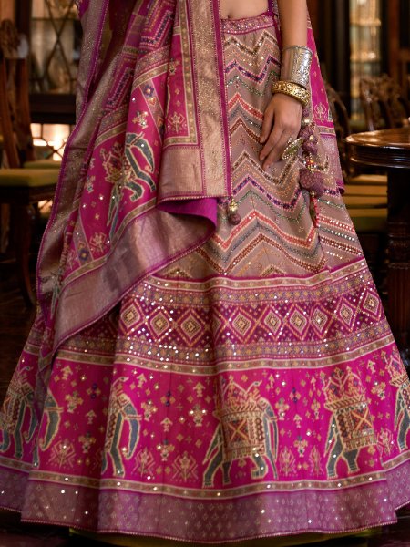 Pink Smooth Rajvadi Silk Embroidered Bridal Wedding Heavy Border Lehenga Choli