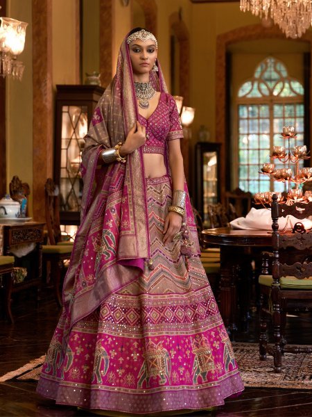 Pink Smooth Rajvadi Silk Embroidered Bridal Wedding Heavy Border Lehenga Choli