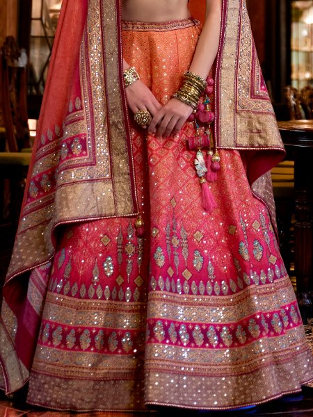 Pink Smooth Rajvadi Silk Embroidered Bridal Wedding Heavy Border Lehenga Choli